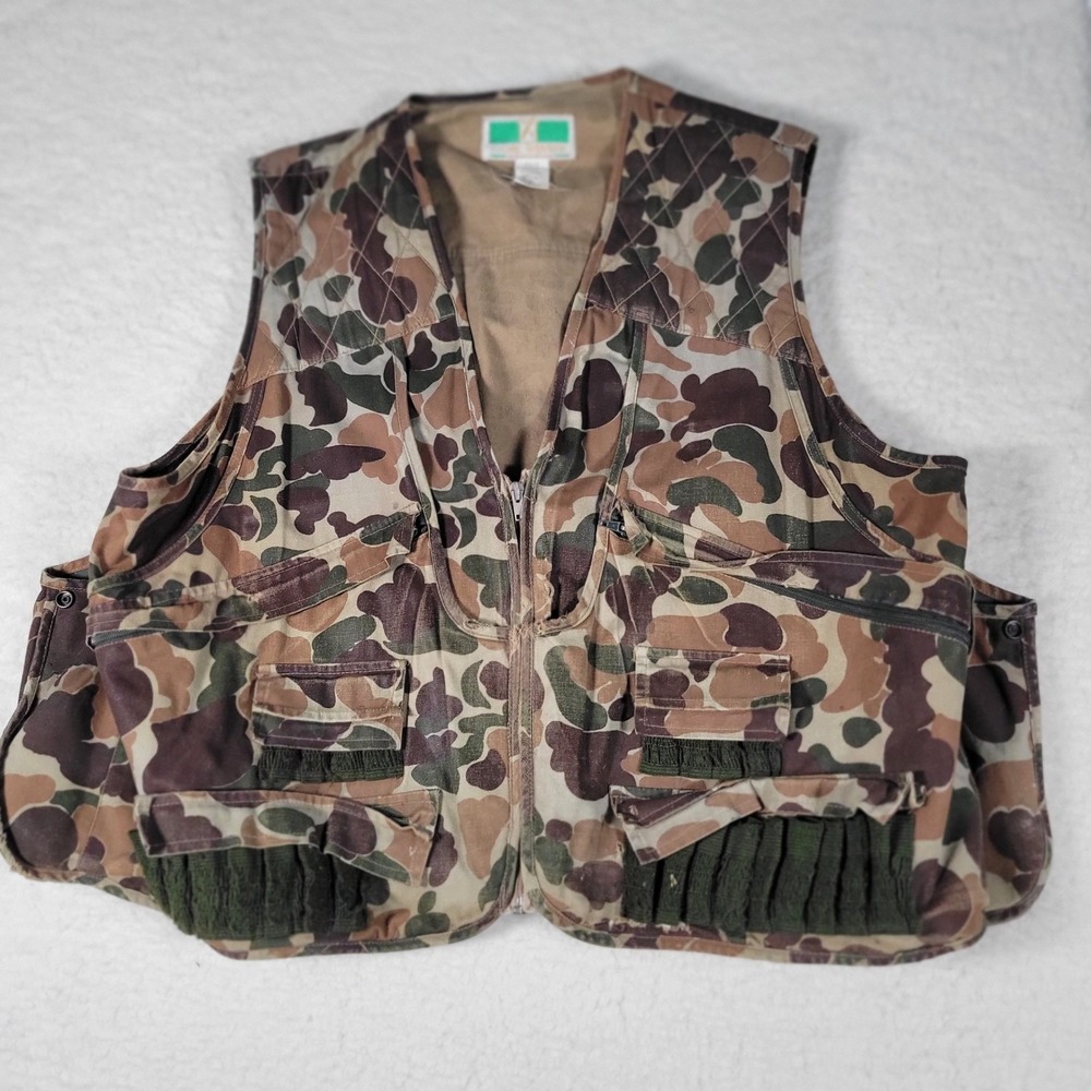 Game Winner Hunting Vest Mens Large Camo Duck Frog Skin Utility Zip 5593 Vintage